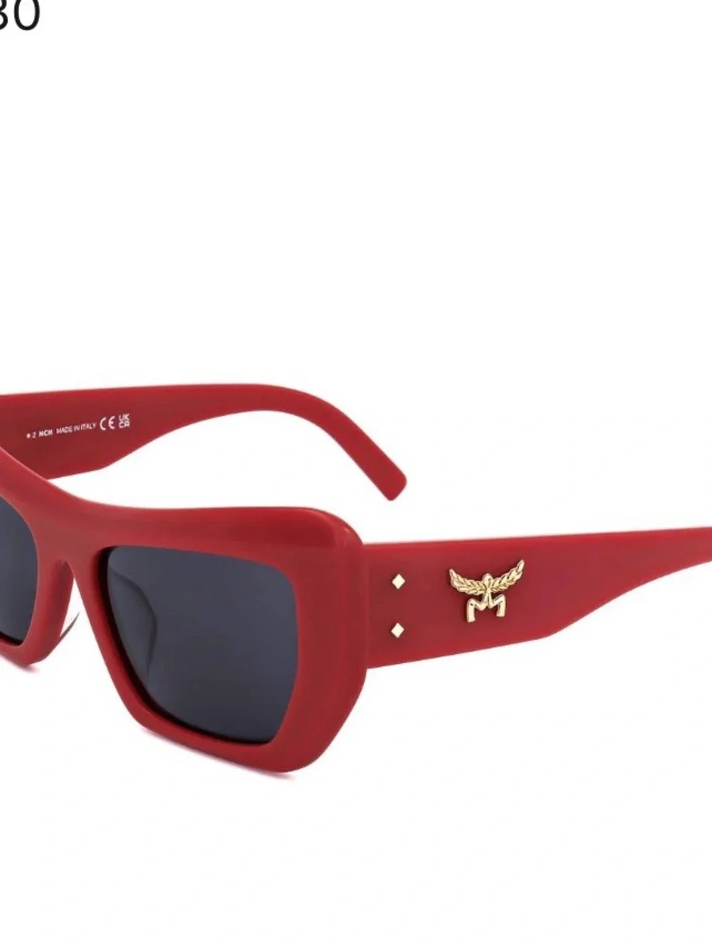 MCM Red Rectangular Sunglasses with Dark Lenses